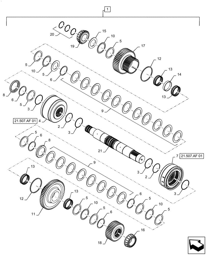 Схема запчастей Case IH MAGNUM 340 - (21.507.AG[06]) - TRANSMISSION - CVT - SHAFT ASSY., RANGE 1 & 2 (21) - TRANSMISSION