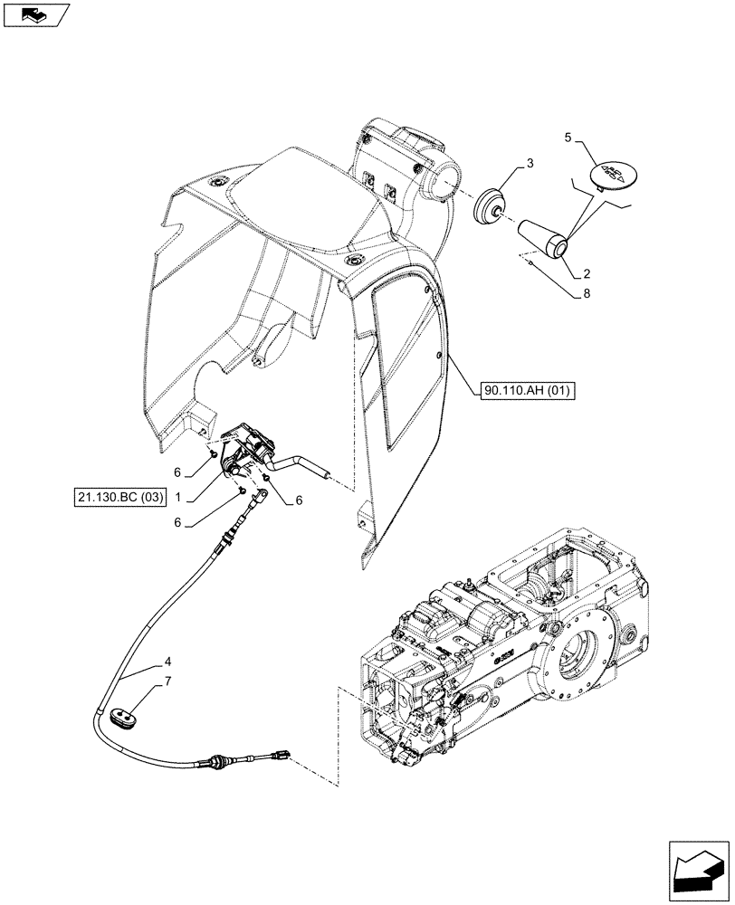 Схема запчастей Case IH FARMALL 105C - (21.130.BC[02]) - REVERSER, CONTROL LEVER, W/O CAB (21) - TRANSMISSION