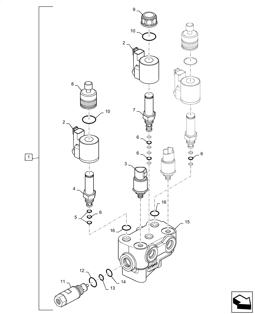 Схема запчастей Case IH MAGNUM 240 - (25.122.AL[05]) - VALVE ASSY, SUSPENDED AXLE CONTROL (25) - FRONT AXLE SYSTEM