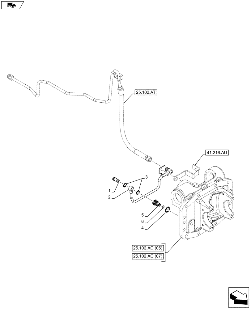 Схема запчастей Case IH FARMALL 115C - (25.102.AT[05]) - VAR - 743560, 743561, 337323, 337323 - 4WD FRONT AXLE, DIFFERENTIAL LOCK, PIPE, W/HYDRAULIC DIFFERENTIAL LOCK (25) - FRONT AXLE SYSTEM