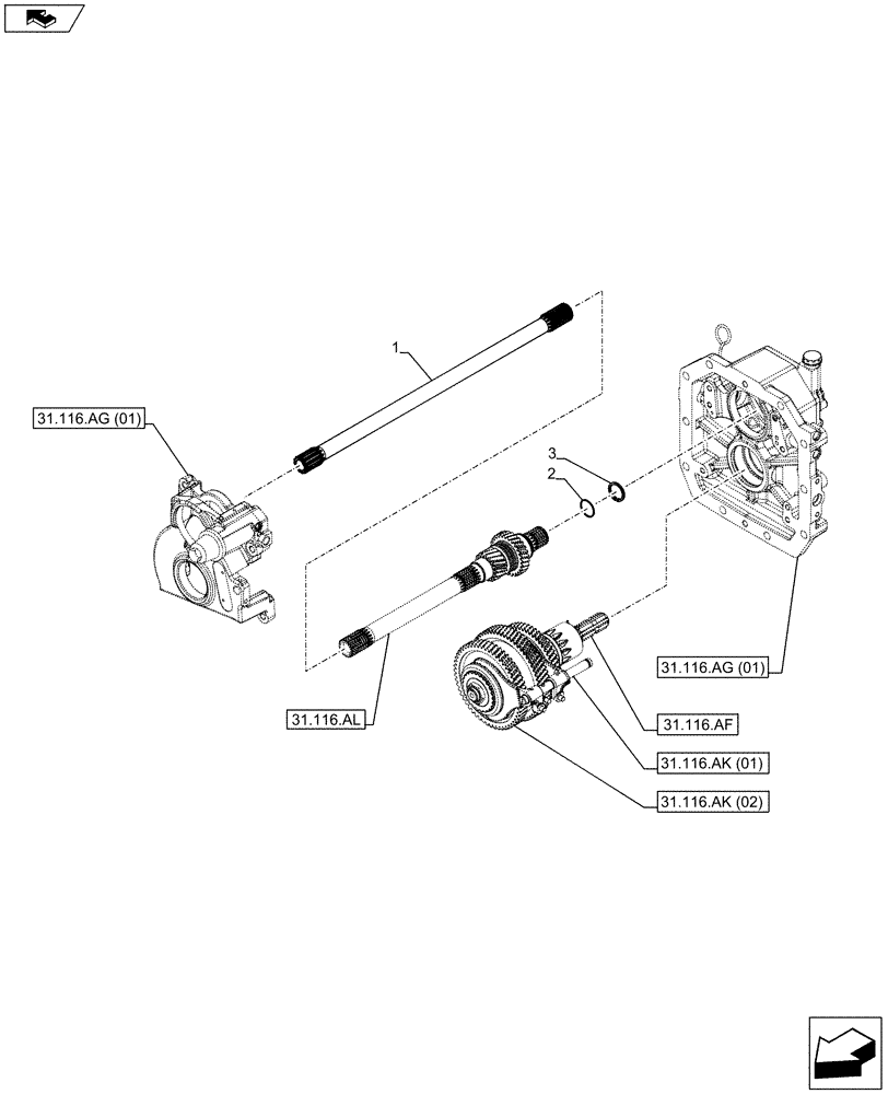 Схема запчастей Case IH FARMALL 95C - (31.116.AC[03]) - VAR - 743768 - PTO 540/540E/1000 RPM, HYDRAULIC, ENGAGED, DRIVE SHAFT (31) - IMPLEMENT POWER TAKE OFF