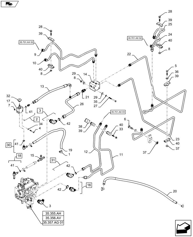 Схема запчастей Case IH SV250 - (35.701.AX[01]) - LOADER VALVE PLUMBING (35) - HYDRAULIC SYSTEMS