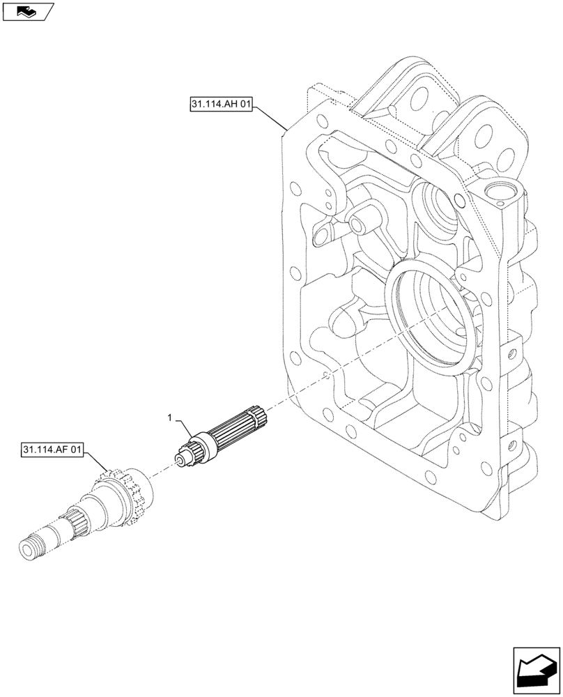 Схема запчастей Case IH MAXXUM 110 - (31.114.AF[04]) - VAR - 330809 - ADDITIONAL 21 SPLINE STUB SHAFT - OUTPUT SHAFT (31) - IMPLEMENT POWER TAKE OFF