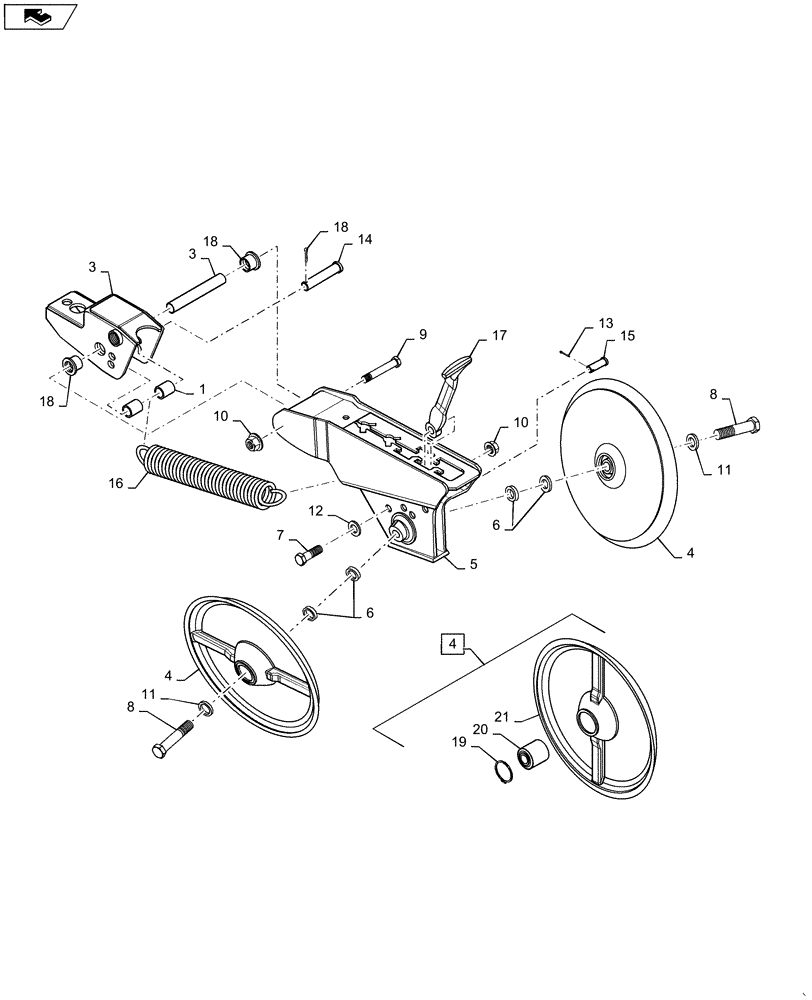 Схема запчастей Case IH 1625 - (77.105.AB[04]) - PRESS WHEEL ASSEMBLY, FRONT WITH CAST WHEELS (77) - SEEDING/PLANTING