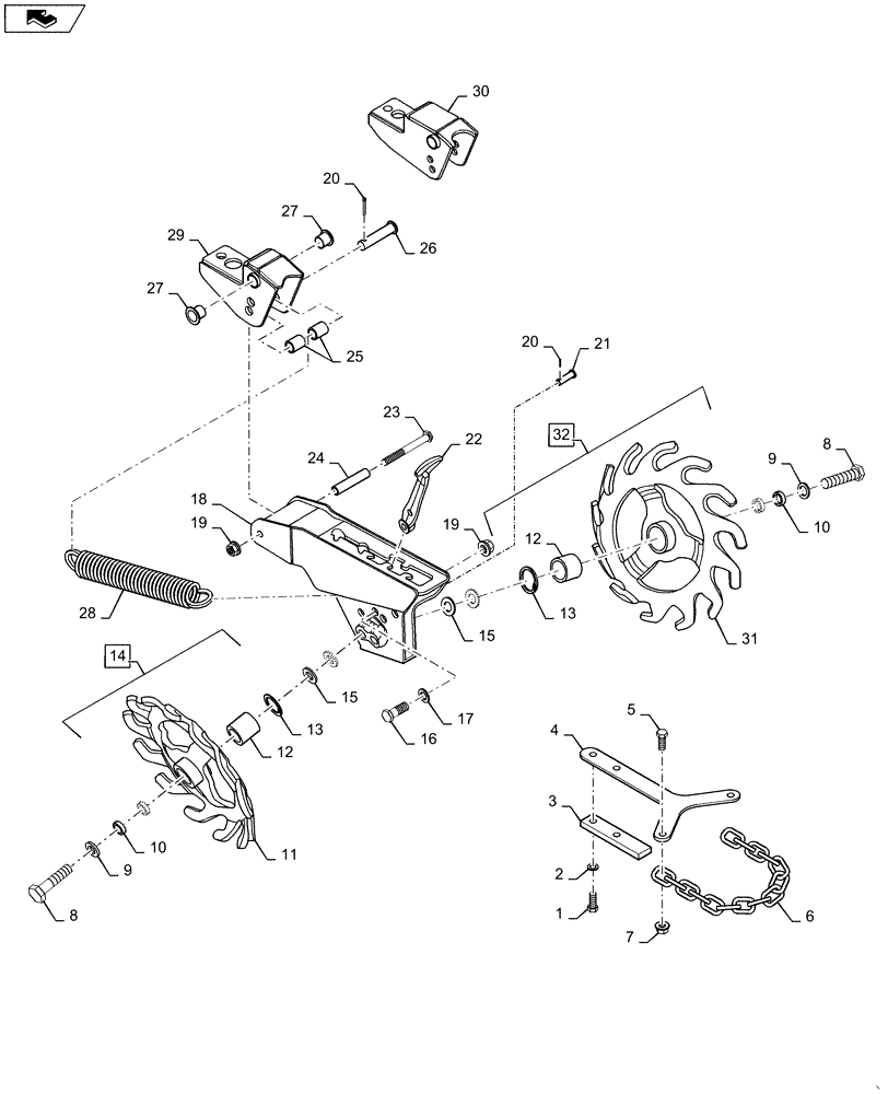 Схема запчастей Case IH 1225 - (77.105.AB[06]) - PRESS WHEEL ASSEMBLY, WITH SPIDER WHEELS (77) - SEEDING/PLANTING