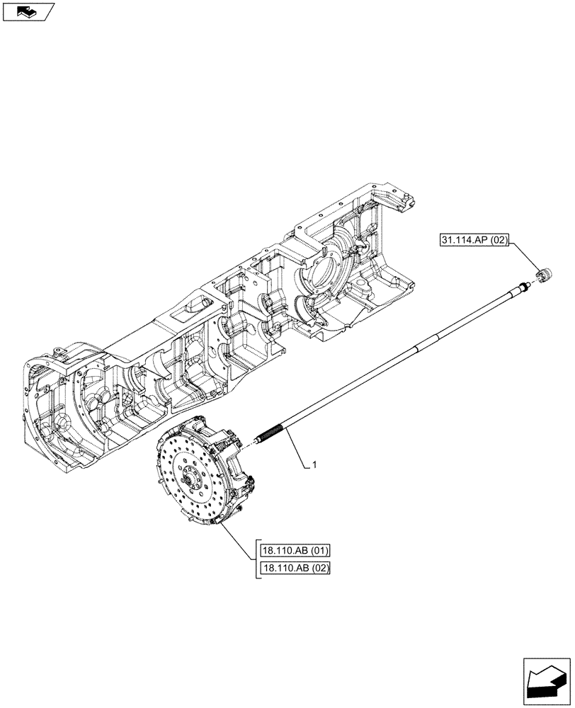 Схема запчастей Case IH FARMALL 105C - (31.114.AD[02]) - VAR - 743519 - PTO 540-540E RPM W/ GROUND SPEED, MECHANICAL, SHAFT, FRONT, W/O CAB - ISO (31) - IMPLEMENT POWER TAKE OFF