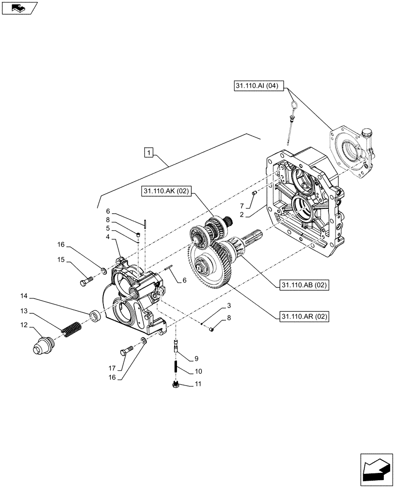 Схема запчастей Case IH FARMALL 95C - (31.110.AI[03]) - VAR - 743565 - PTO 540 RPM - HYDRAULIC, CASING (31) - IMPLEMENT POWER TAKE OFF