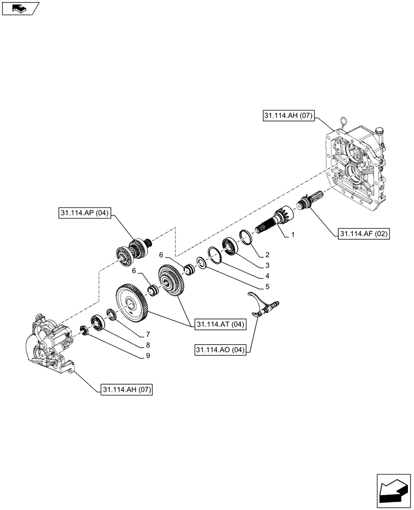 Схема запчастей Case IH FARMALL 105C - (31.114.AB[04]) - VAR - 743594 - PTO 540/1000 RPM, HYDRAULIC, DRIVEN SHAFT - NA (31) - IMPLEMENT POWER TAKE OFF