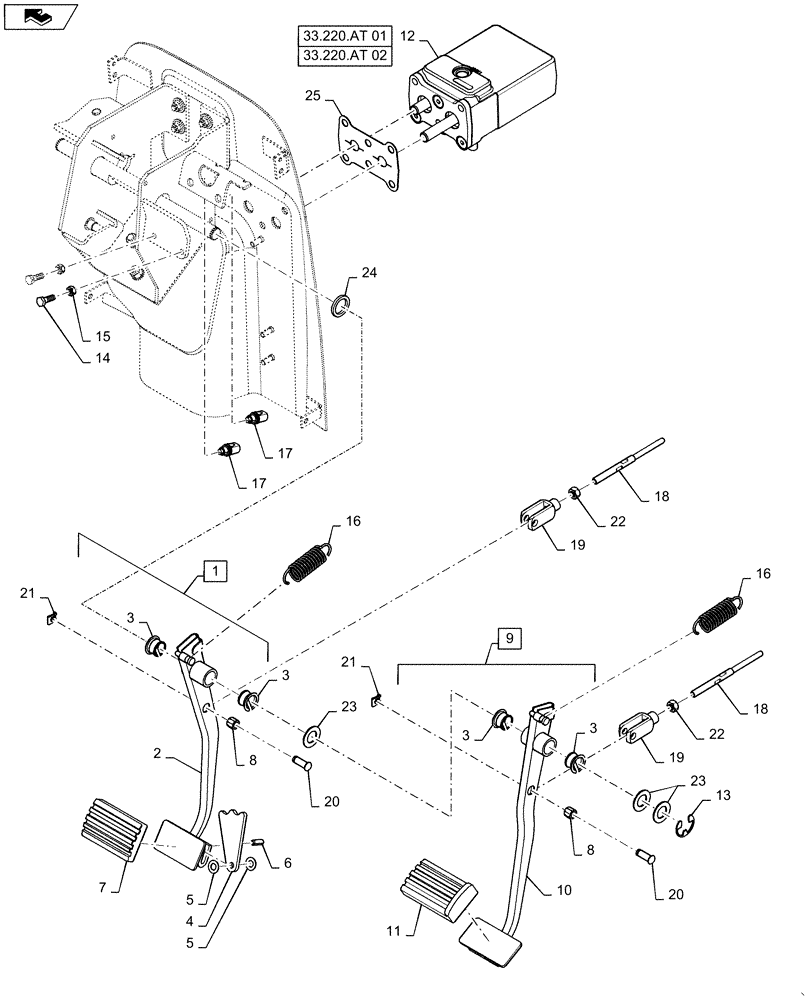 Схема запчастей Case IH MAGNUM 340 - (33.202.BN) - BRAKES, PEDAL BRAKE (33) - BRAKES & CONTROLS