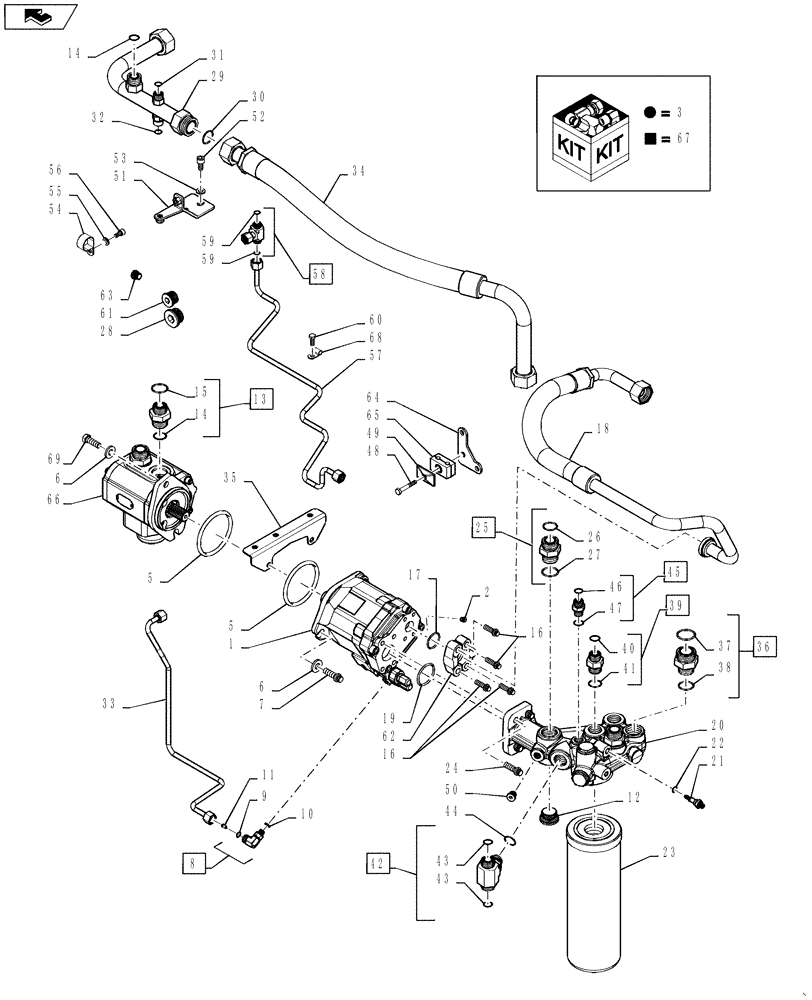 Схема запчастей Case IH MAGNUM 260 - (35.000.AA[01]) - POWERSHIFT - HYDRAULIC SYSTEM, PISTON PUMP & FILTER, STANDARD & HIGH FLOW CAPACITY (35) - HYDRAULIC SYSTEMS