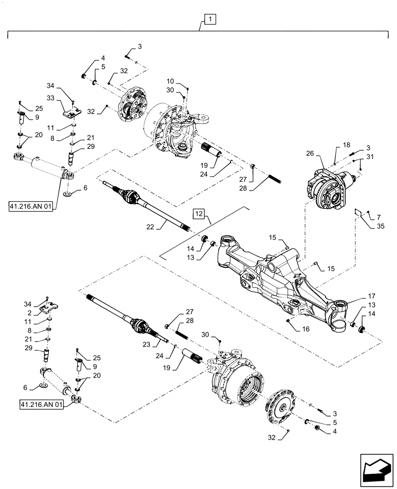 Схема запчастей Case IH MAGNUM 3154 - (25.100.AD[01]) - VAR- 420228 - FRONT AXLE ASSY, CL 4.75 SADDLE SUSPENSION (25) - FRONT AXLE SYSTEM