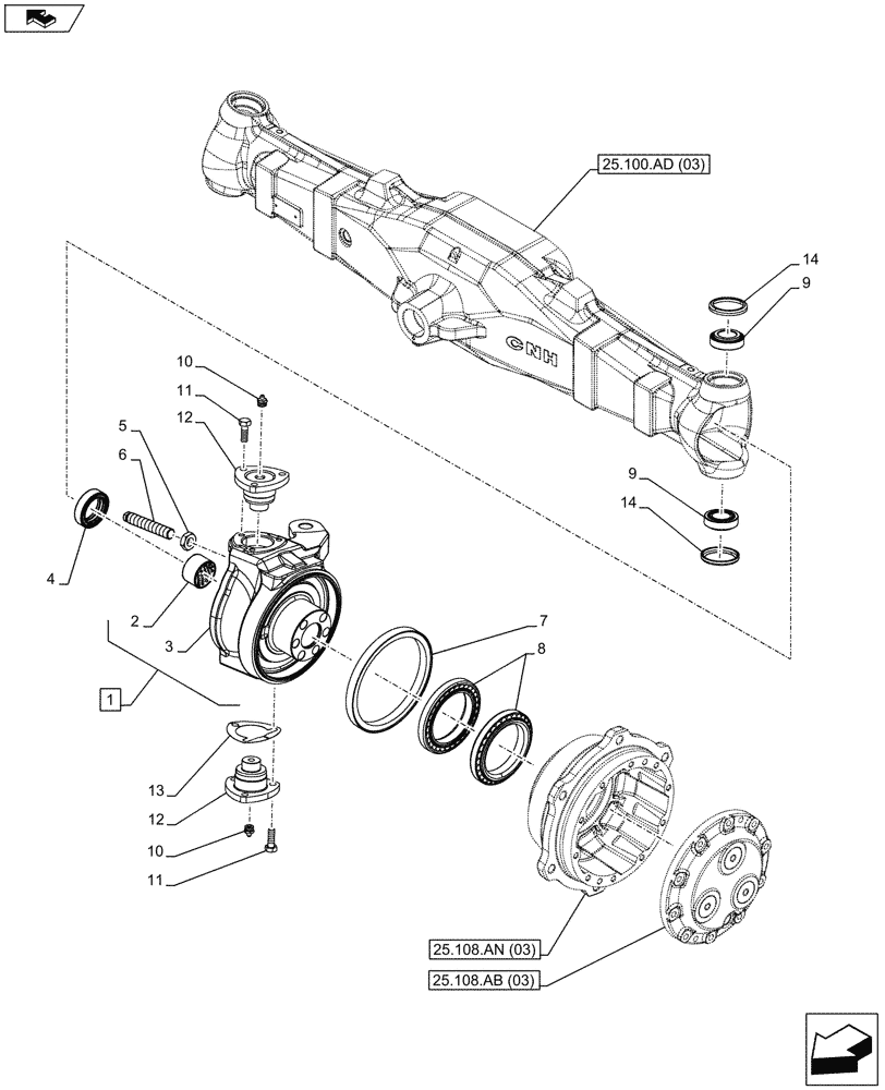 Схема запчастей Case IH FARMALL 95C - (25.108.AG[03]) - VAR - 744581, 337323 - 4WD FRONT AXLE, STEERING KNUCKLE (HEAVY DUTY) (25) - FRONT AXLE SYSTEM