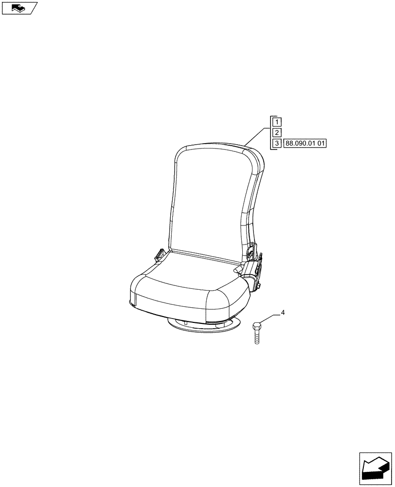 Схема запчастей Case IH PUMA 200 - (90.120.07[01A]) - SEAT - PASSENGER SEAT (VAR.743430-743066) - D9014 (90) - PLATFORM, CAB, BODYWORK AND DECALS