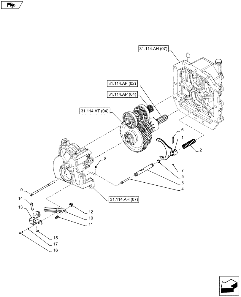 Схема запчастей Case IH FARMALL 95C - (31.114.AO[04]) - VAR - 743594 - PTO 540/1000 RPM, HYDRAULIC, SHIFTER FORK - NA (31) - IMPLEMENT POWER TAKE OFF