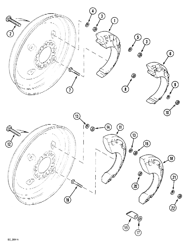 Схема запчастей Case IH 4240 - (6-130) - REAR WHEEL WEIGHTS, SPLIT TYPE, 24 AND 26 IN., 28 AND 30 IN. WHEELS, 1ST AND 2ND POSITIONS (06) - POWER TRAIN