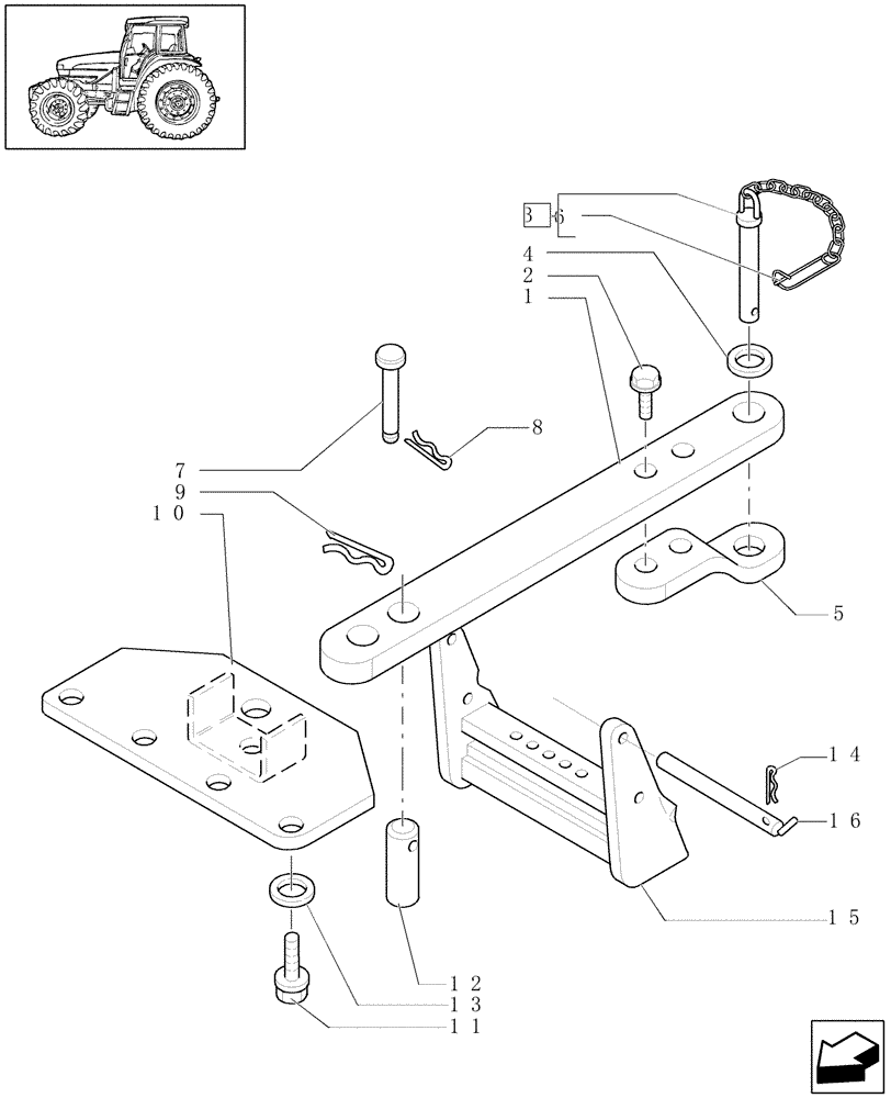 Схема запчастей Case IH JX1090U - (1.89.3/11) - (VAR.912/1) SWINGING TOW BAR WITHOUT GUARD - PARTS (09) - IMPLEMENT LIFT