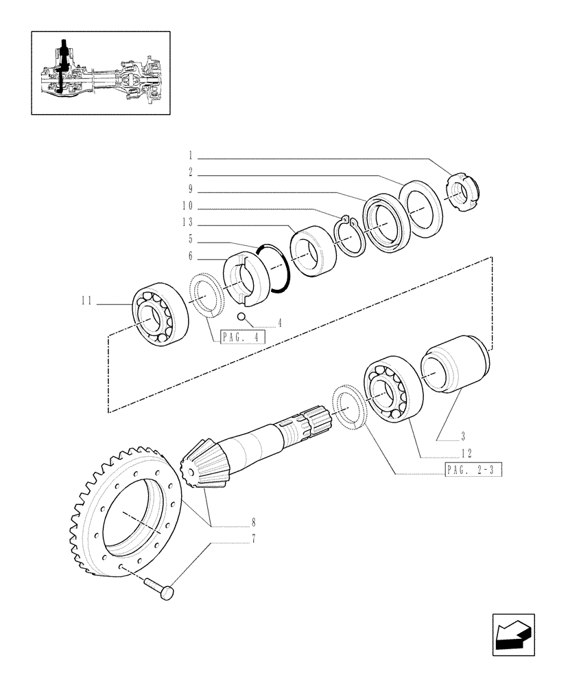 Схема запчастей Case IH JX70 - (1.40. 0/06[01]) - 4WD FRONT AXLE - BEVEL GEAR/PINION SET (04) - FRONT AXLE & STEERING