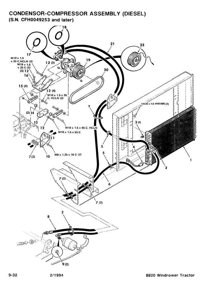 Схема запчастей Case IH 8820 - (9-32) - CONDENSOR, COMPRESSOR ASSEMBLY, DIESEL, SERIAL NUMBER CFH0049253 AND LATER (09) - CHASSIS/ATTACHMENTS