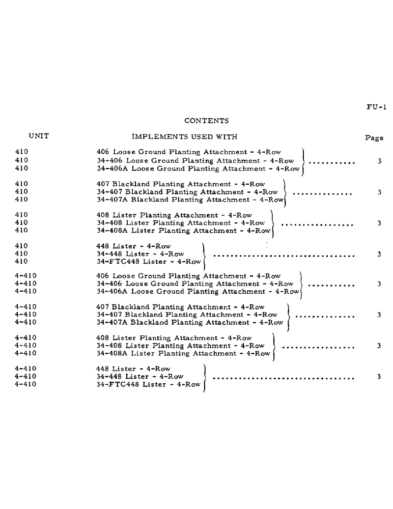 Схема запчастей Case IH 410 - (AG-1) - CONTENTS - IMPLEMENTS USED WITH 