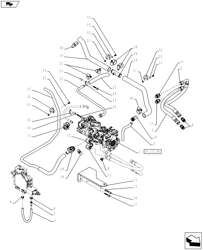 Схема запчастей Case IH SR200 - (29.204.AB[01]) - PUMP, MECHANICAL AND HAND CONTROL VALVE (SR200) (29) - HYDROSTATIC DRIVE