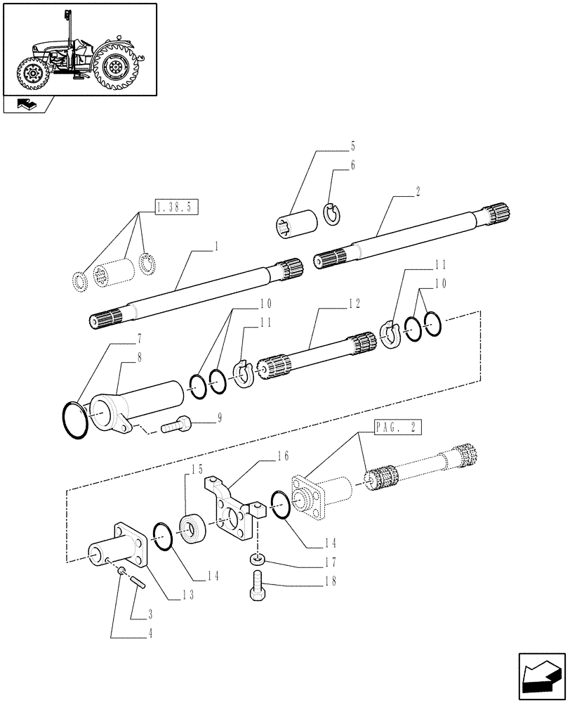 Схема запчастей Case IH FARMALL 95C - (1.38.5/01[01]) - 4WD WATERPROOF TRANSMISSION - TRANSMISSION SHAFTS (VAR.332448-333448) (04) - FRONT AXLE & STEERING