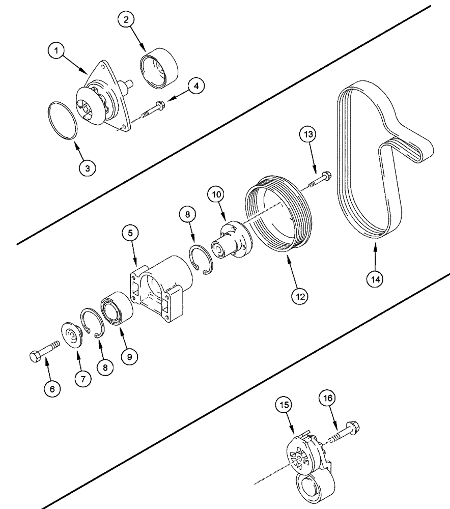 Схема запчастей Case IH FLX3010 - (02-033) - WATER PUMP, FAN DRIVE, AND BELT TENSIONER, FLX 3510 (01) - ENGINE