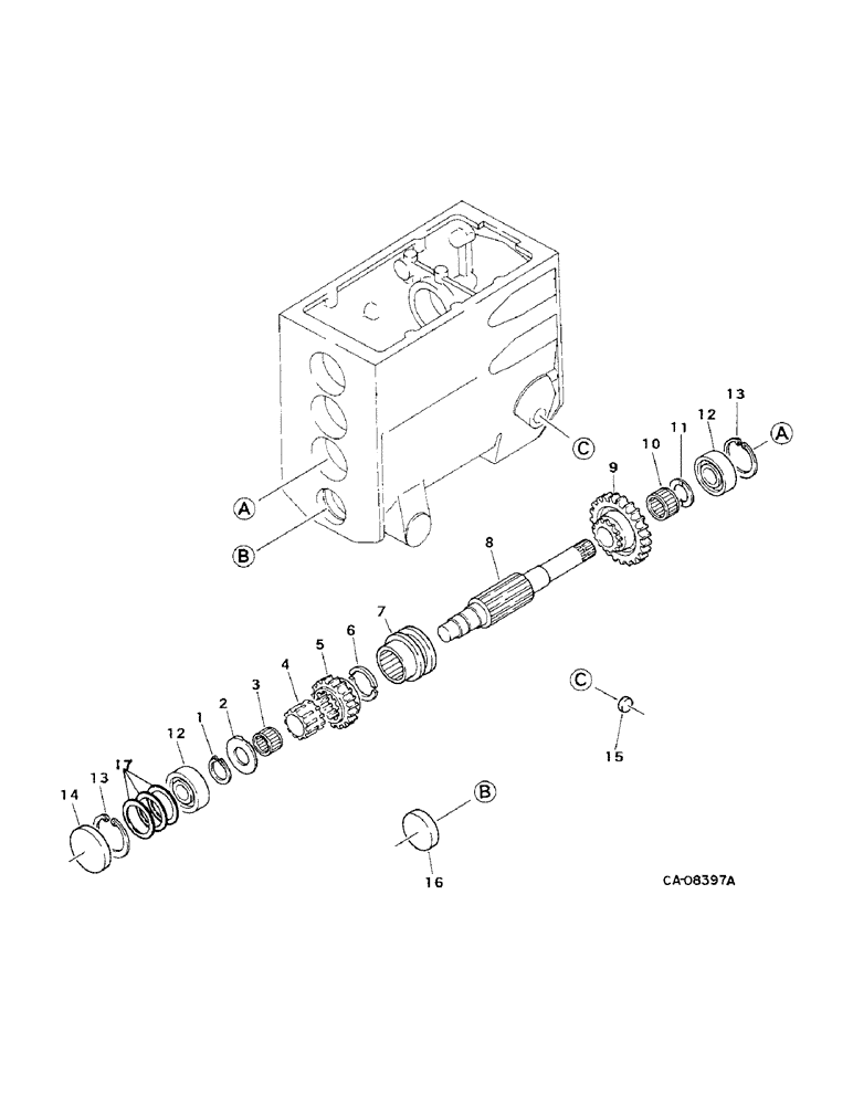 Схема запчастей Case IH 244 - (07-45) - DRIVE TRAIN, SELECTOR AND COUNTER GEAR, LOWER, 244 AND 254 (04) - Drive Train