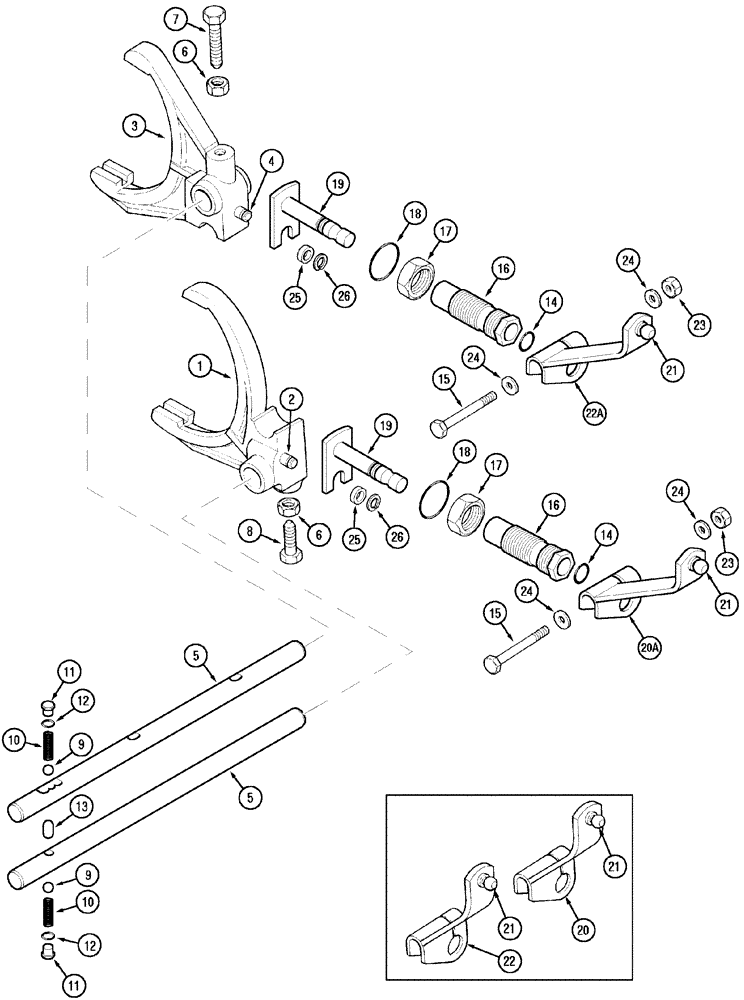 Схема запчастей Case IH MX170 - (06-15) - RANGE SHIFT LINKAGE (21) - TRANSMISSION