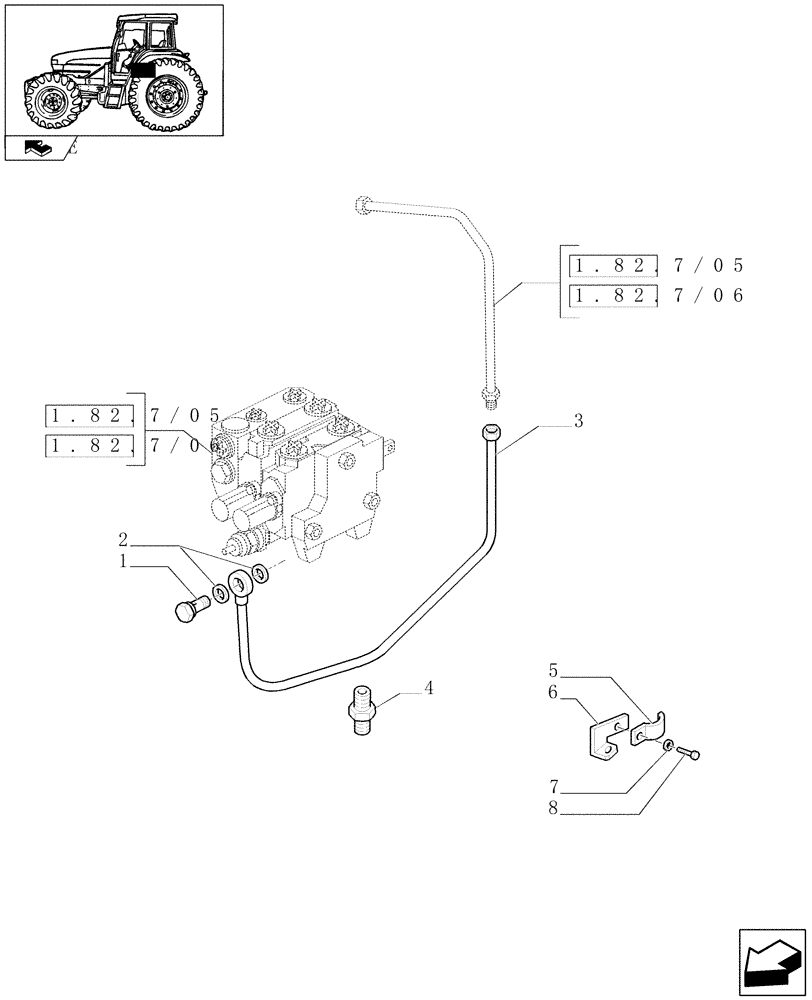 Схема запчастей Case IH FARMALL 85U - (1.82.7/07) - HYDRAULIC LIFT FOR POWER SHUTTLE WITH MDC - PIPES (VAR.330629-331300) (07) - HYDRAULIC SYSTEM