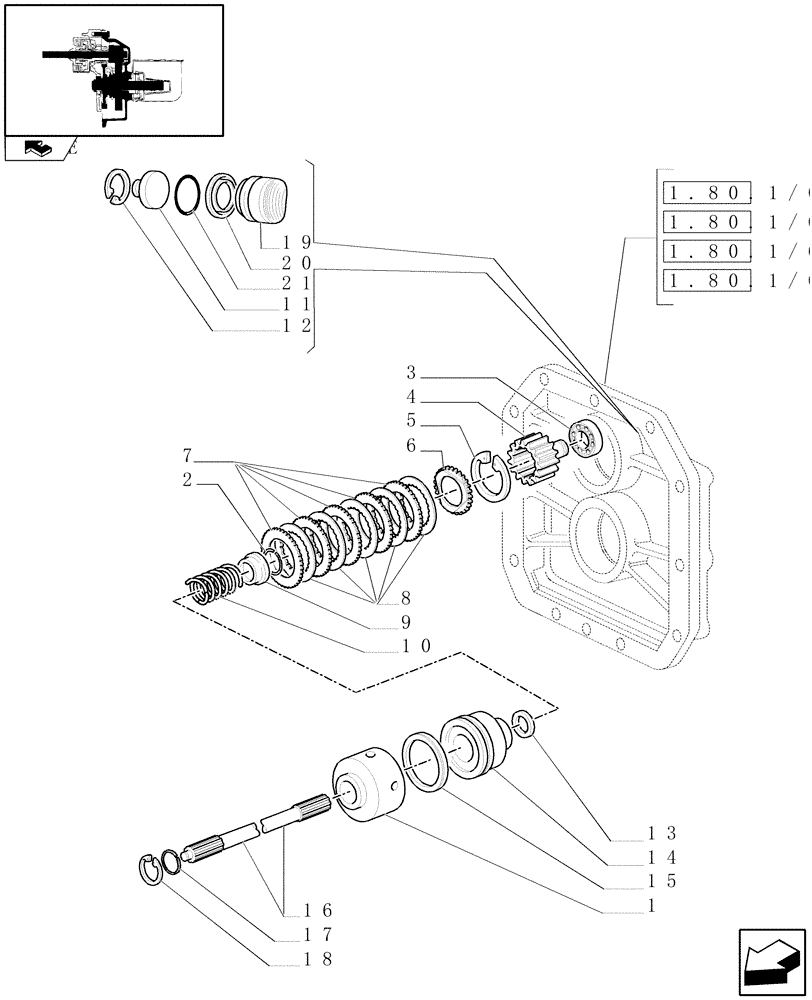 Схема запчастей Case IH FARMALL 95U - (1.80.7/01) - HYDRAULIC POWER TAKE OFF - CLUTCH (VAR.330727-334727-330728-331728-330729-334729-330819-334819) (07) - HYDRAULIC SYSTEM