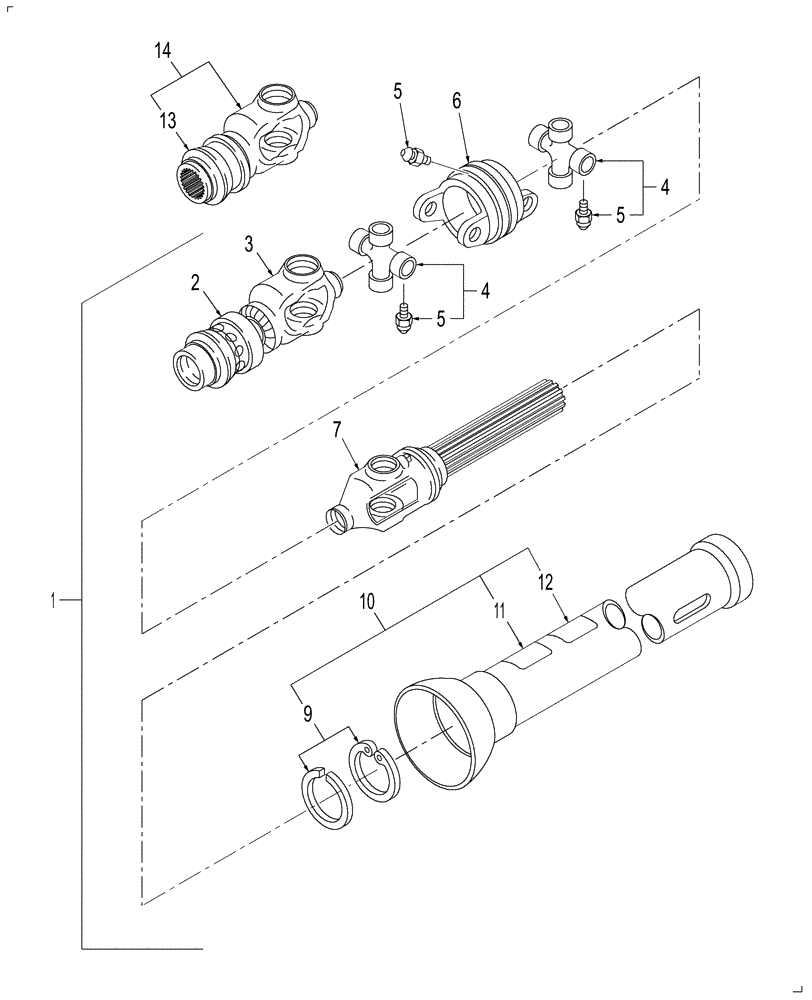 Схема запчастей Case IH DC132F - (01.01) - PRIMARY PTO, FRONT HALF, NOT FOR SWIVEL HITCH (01) - PTO DRIVE SHAFT