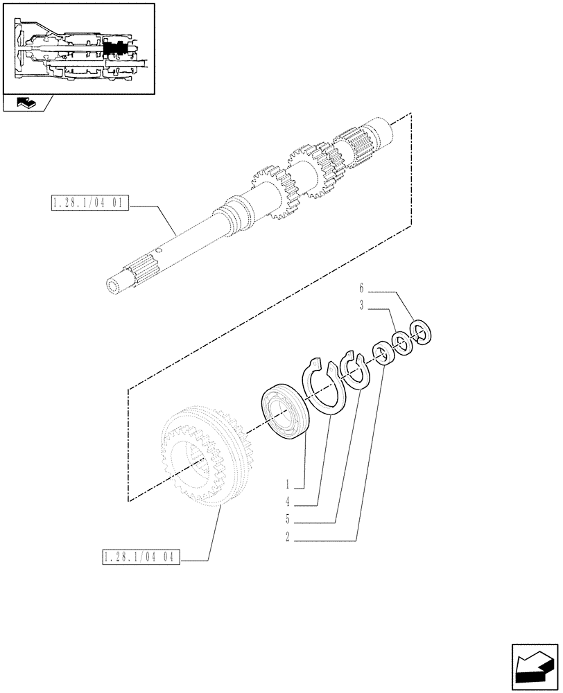 Схема запчастей Case IH FARMALL 75N - (1.28.1/04[02]) - 16X16 HYDR. TRANSMISS. WITH SYNCHRO GEARS AND POWER SHUTTLE - DRIVING GEAR SHAFT (VAR.330278-332278 / 743509) (03) - TRANSMISSION