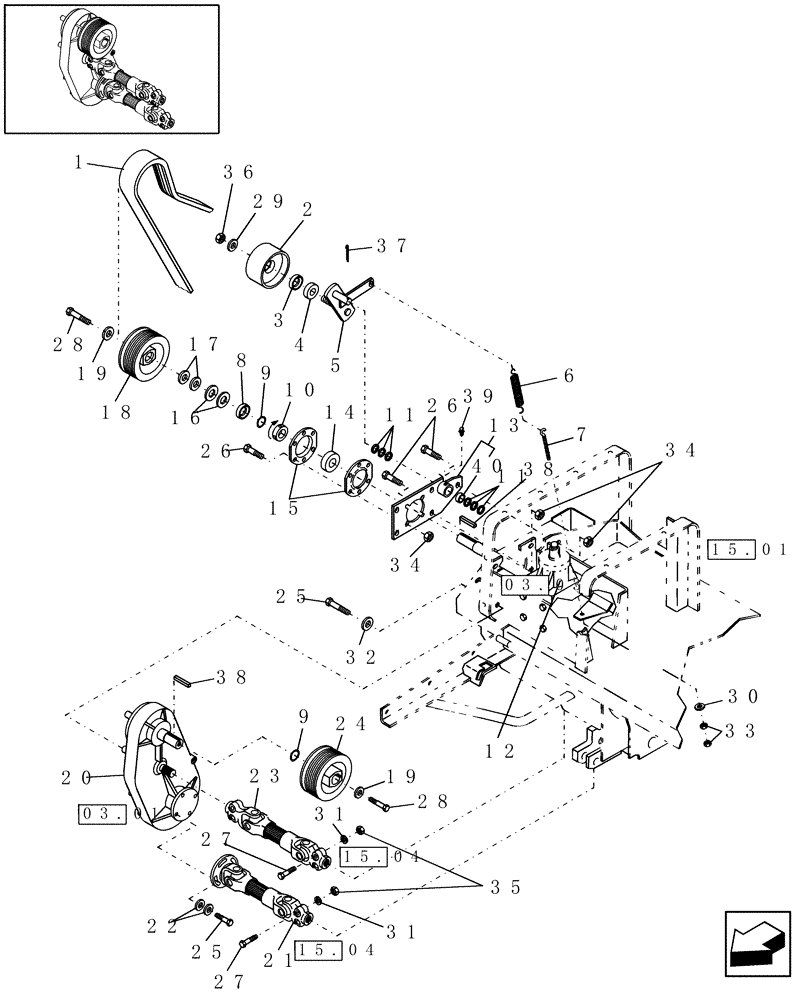 Схема запчастей Case IH DC162 - (15.03) - CONDITIONER DRIVE COMPONENTS (15) - CROP CONDITIONING