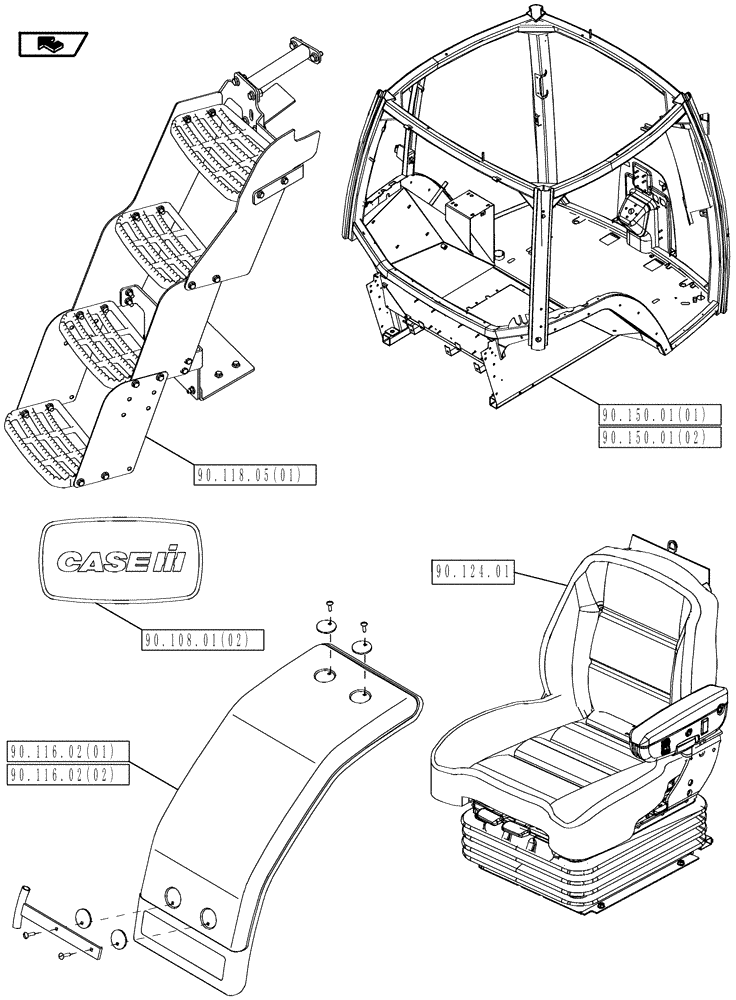 Схема запчастей Case IH MAGNUM 180 - (00.000.90) - PICTORIAL INDEX - PLATFORM, CAB, BODYWORK AND DECALS (00) - GENERAL & PICTORIAL INDEX