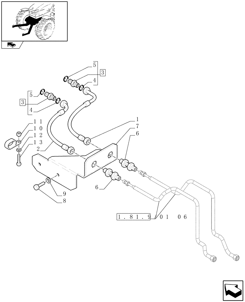 Схема запчастей Case IH PUMA 195 - (1.81.9/01[05]) - (VAR.088) FRONT HPL LESS PTO, LESS AUX. COUPLERS - PIPES AND BRACKETS - C6726 (07) - HYDRAULIC SYSTEM