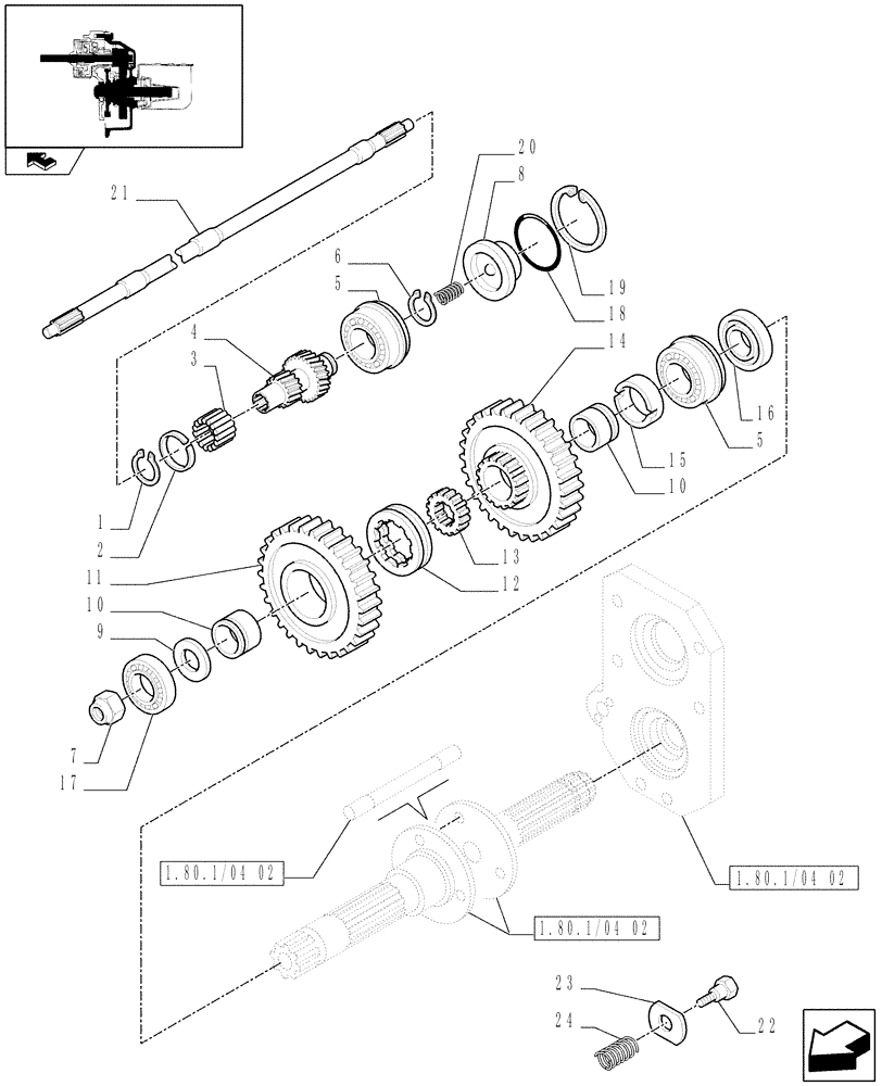 Схема запчастей Case IH FARMALL 105N - (1.80.1/04[01]) - POWER TAKE-OFF (540-1000 RPM) - NA - SHAFTS AND GEARS (VAR.330808) (07) - HYDRAULIC SYSTEM