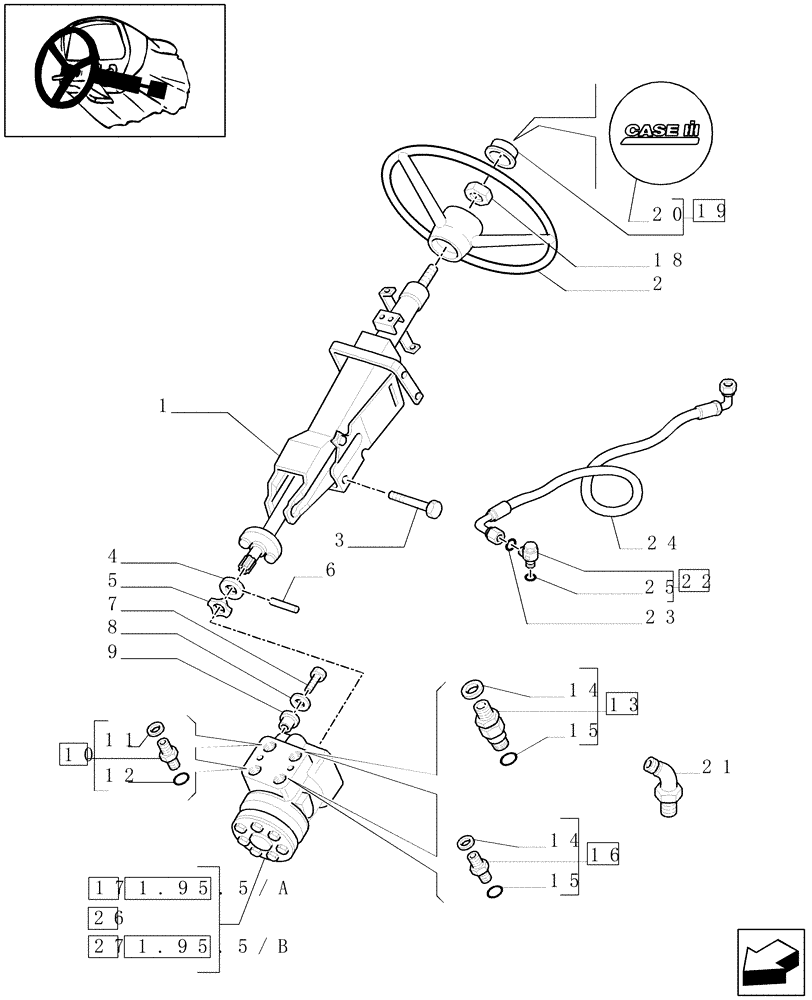 Схема запчастей Case IH MXM130 - (1.95.5) - HYDROSTATIC STEERING WHEEL AND STEERING COLUMN (10) - OPERATORS PLATFORM/CAB