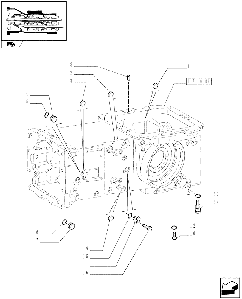 Схема запчастей Case IH FARMALL 75N - (1.21.0[03]) - REAR TRANSMISSION BOX CAPS AND COVERS (03) - TRANSMISSION