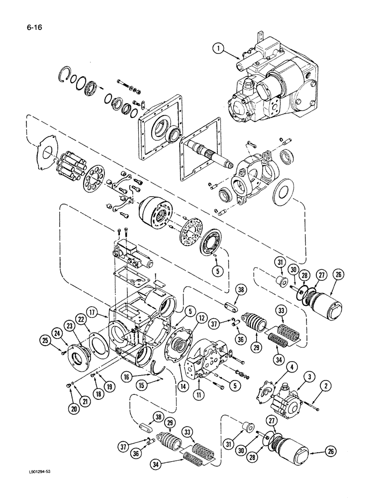 Схема запчастей Case IH 1620 - (6-16) - HYDROSTATIC PUMP (03) - POWER TRAIN