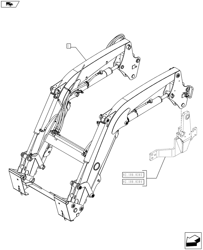 Схема запчастей Case IH L620 - (82.100.01[01]) - FRONT LOADER WITH 4 COUPLERS AND GRILL GUARDS - NAR (VAR.333489-335489) (82) - FRONT LOADER & BUCKET