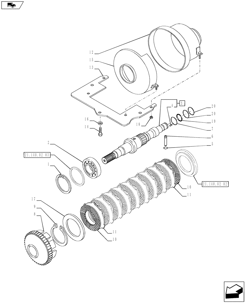 Схема запчастей Case IH PUMA 170 - (21.140.02[01]) - 4WD ENGAGEMENT CLUTCH CONTROL - SHAFT AND DISKS (21) - TRANSMISSION