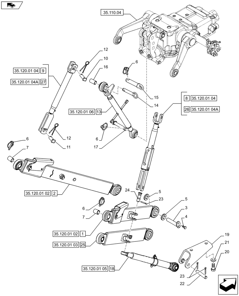 Схема запчастей Case IH FARMALL 75C - (35.120.01[01]) - IMPLEMENT CARRIER - LINK AND ARMS (35) - HYDRAULIC SYSTEMS