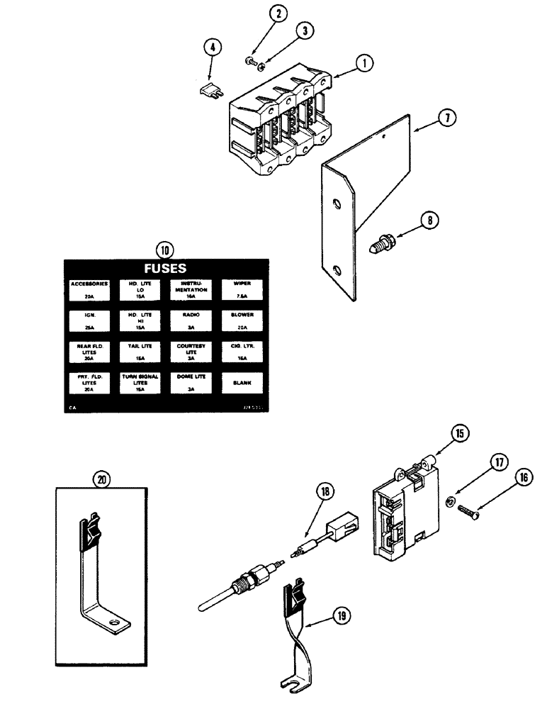 Схема запчастей Case IH 2090 - (4-072) - FUSES AND FUSE HOLDER, P.I.N. 8841101 AND AFTER (04) - ELECTRICAL SYSTEMS