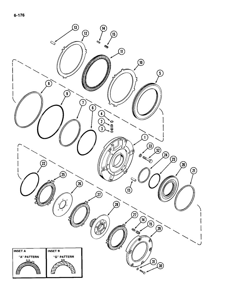 Схема запчастей Case IH 2094 - (6-176) - POWER SHIFT TRANSMISSION, (C1) AND (C4) CLUTCHES (06) - POWER TRAIN