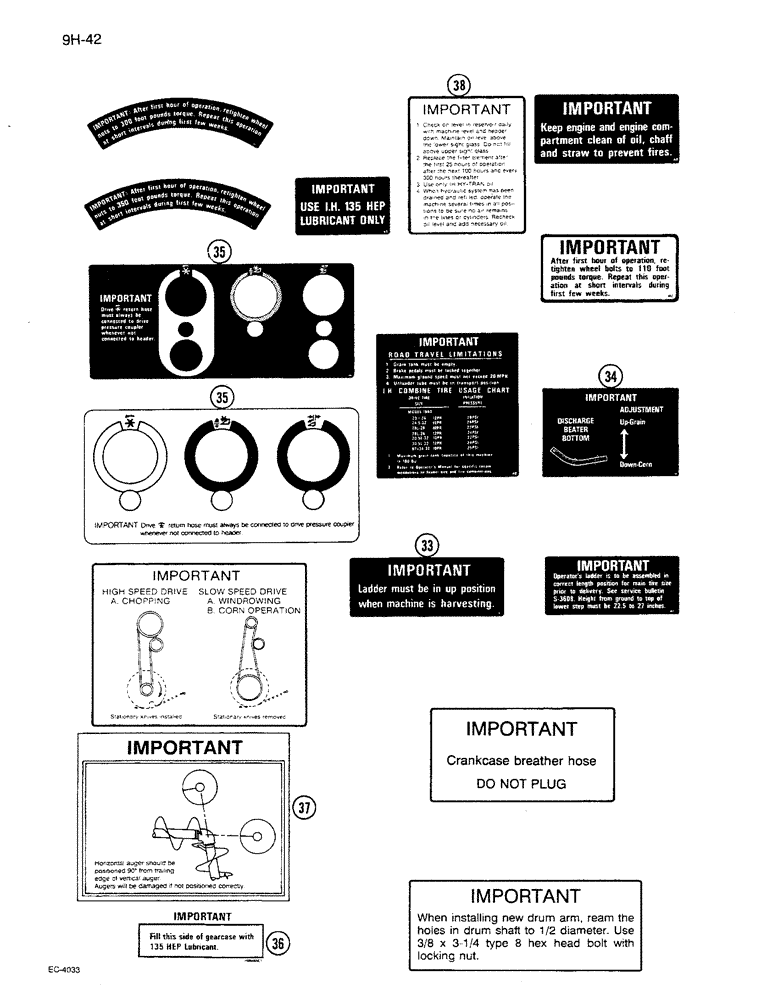 Схема запчастей Case IH 1680 - (9H-42) - DECALS, IMPORTANT INSTRUCTIONS (CONTD) (12) - CHASSIS