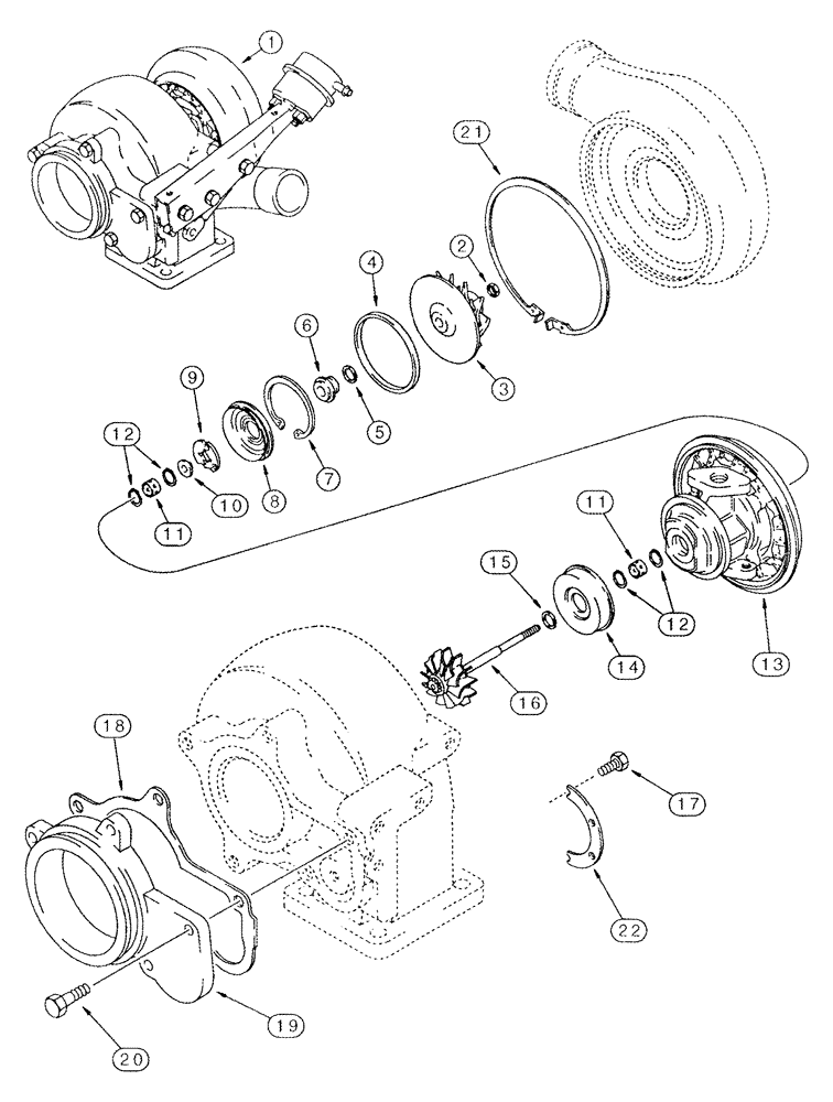 Схема запчастей Case IH 2344 - (02-15) - TURBOCHARGER ASSY (01) - ENGINE