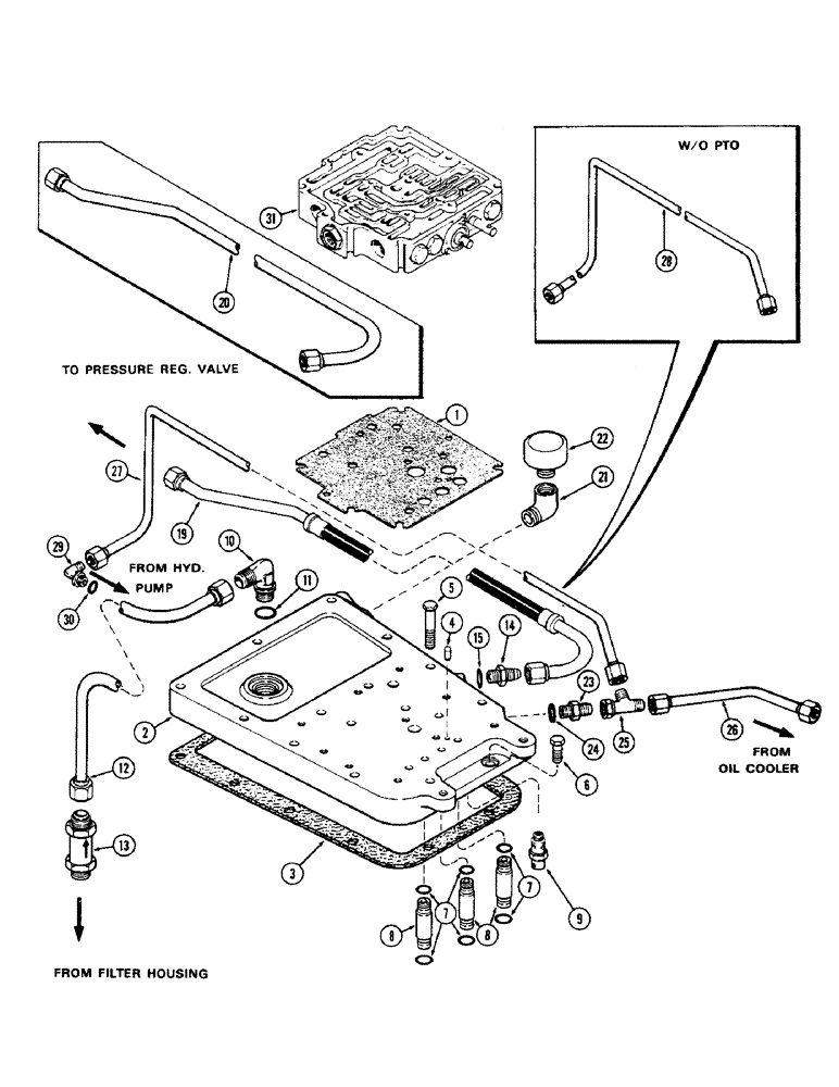 Схема запчастей Case IH 2470 - (183C) - TRANSMISSION TOP COVER & LINES, WITH & WITHOUT P.T.O. (06) - POWER TRAIN