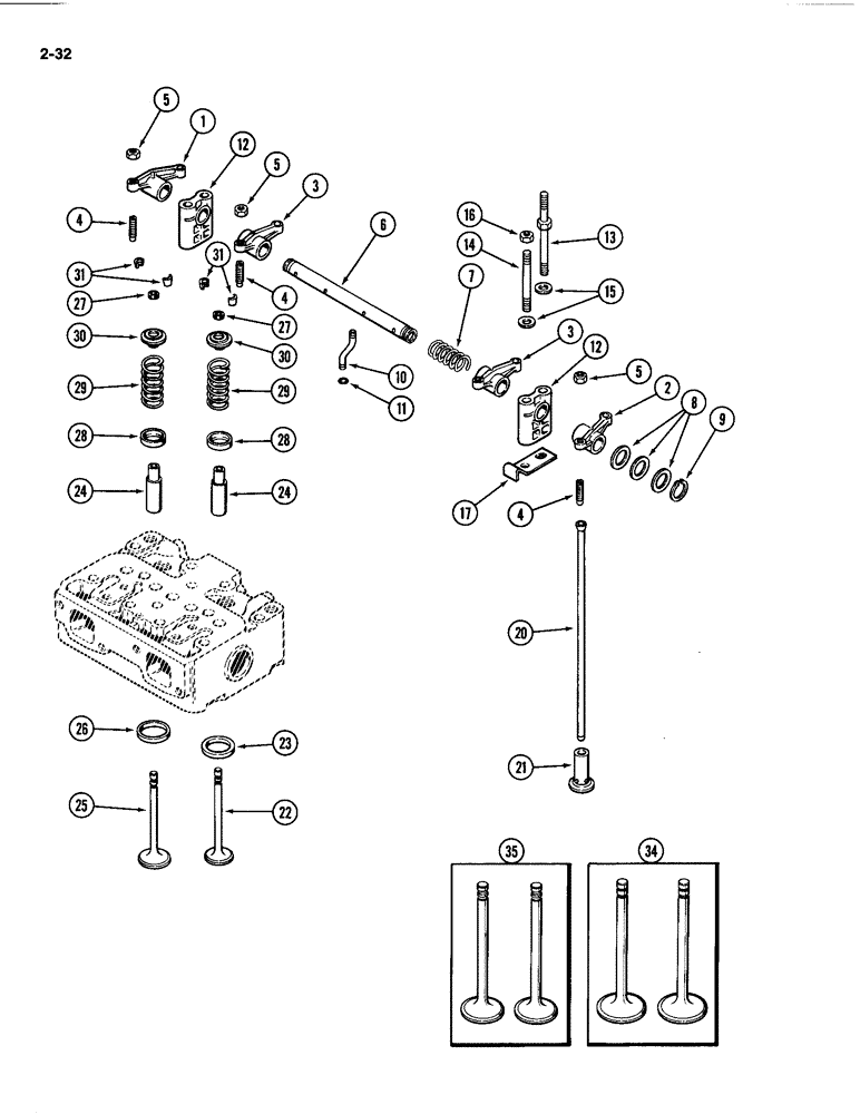 Схема запчастей Case IH 4494 - (2-032) - VALVE MECHANISM, 504BDT DIESEL ENGINE (02) - ENGINE