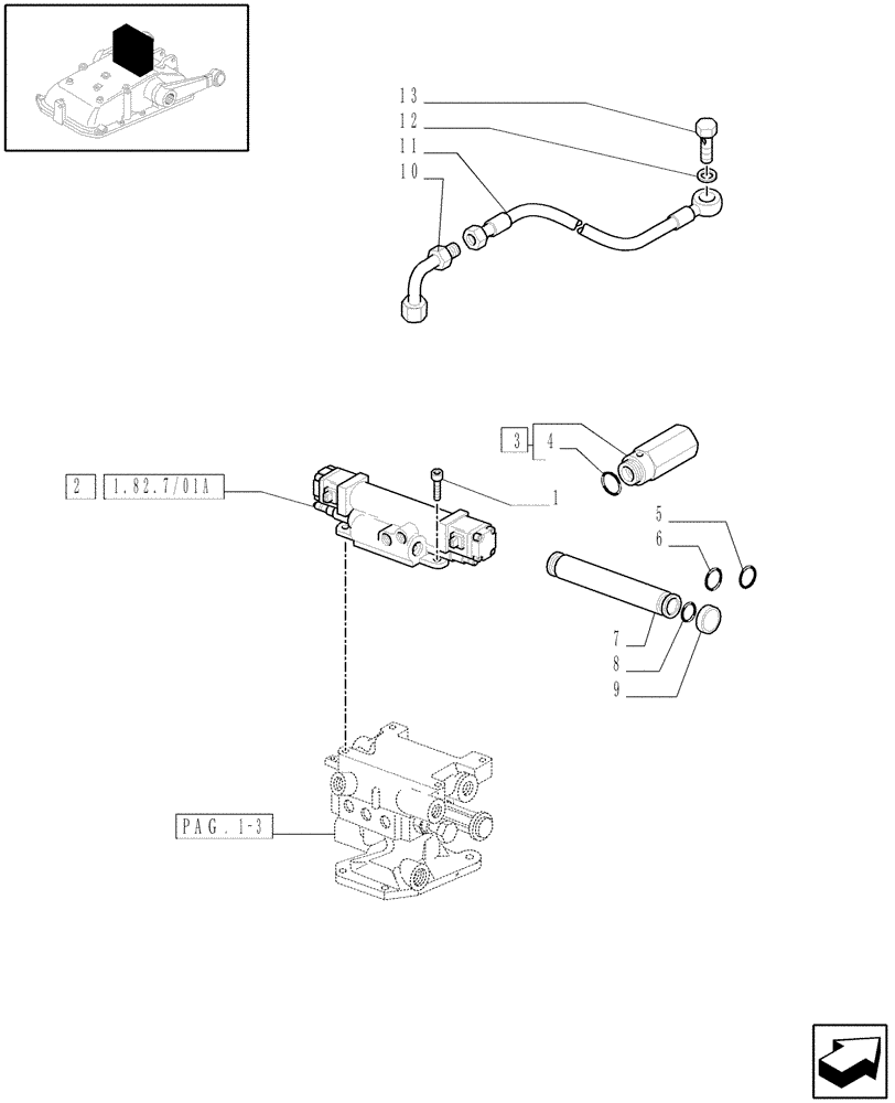 Схема запчастей Case IH JX1085C - (1.82.7/01[04]) - (VAR.126-127) ELECTRONIC LIFT - VALVE AND PIPES (07) - HYDRAULIC SYSTEM