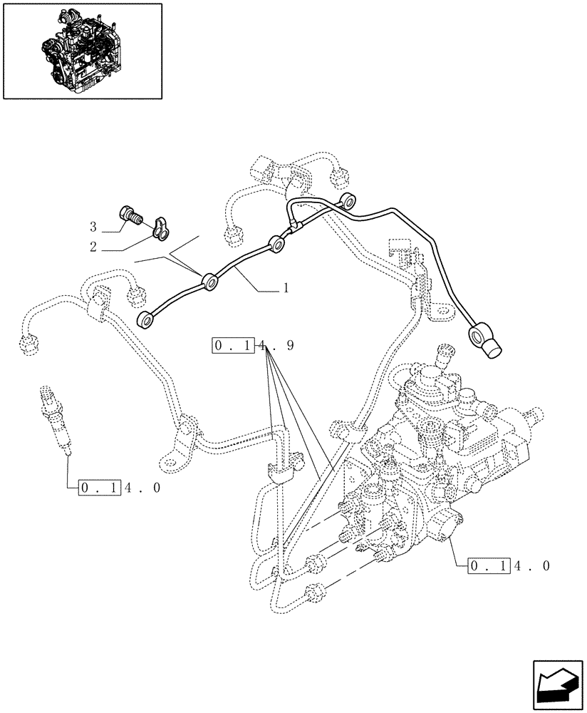 Схема запчастей Case IH MAXXUM 110 - (0.20.4) - INJECTION EQUIPMENT - PIPING (STD + VAR.330003-332115-332116) (01) - ENGINE